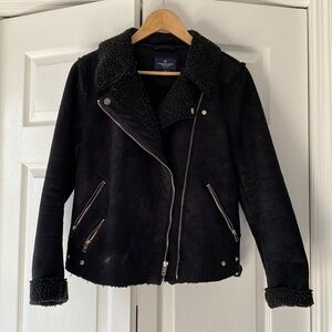 American Eagle Faux Suede Moto Jacket, black, size M